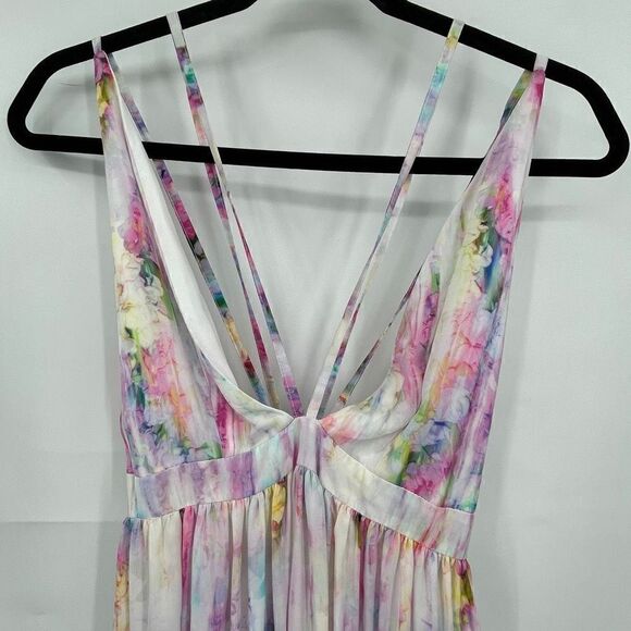 Oh My Love White Pink Green Strappy Tie Dye Watercolor Maxi Dress Size Medium - Picture 3 of 12